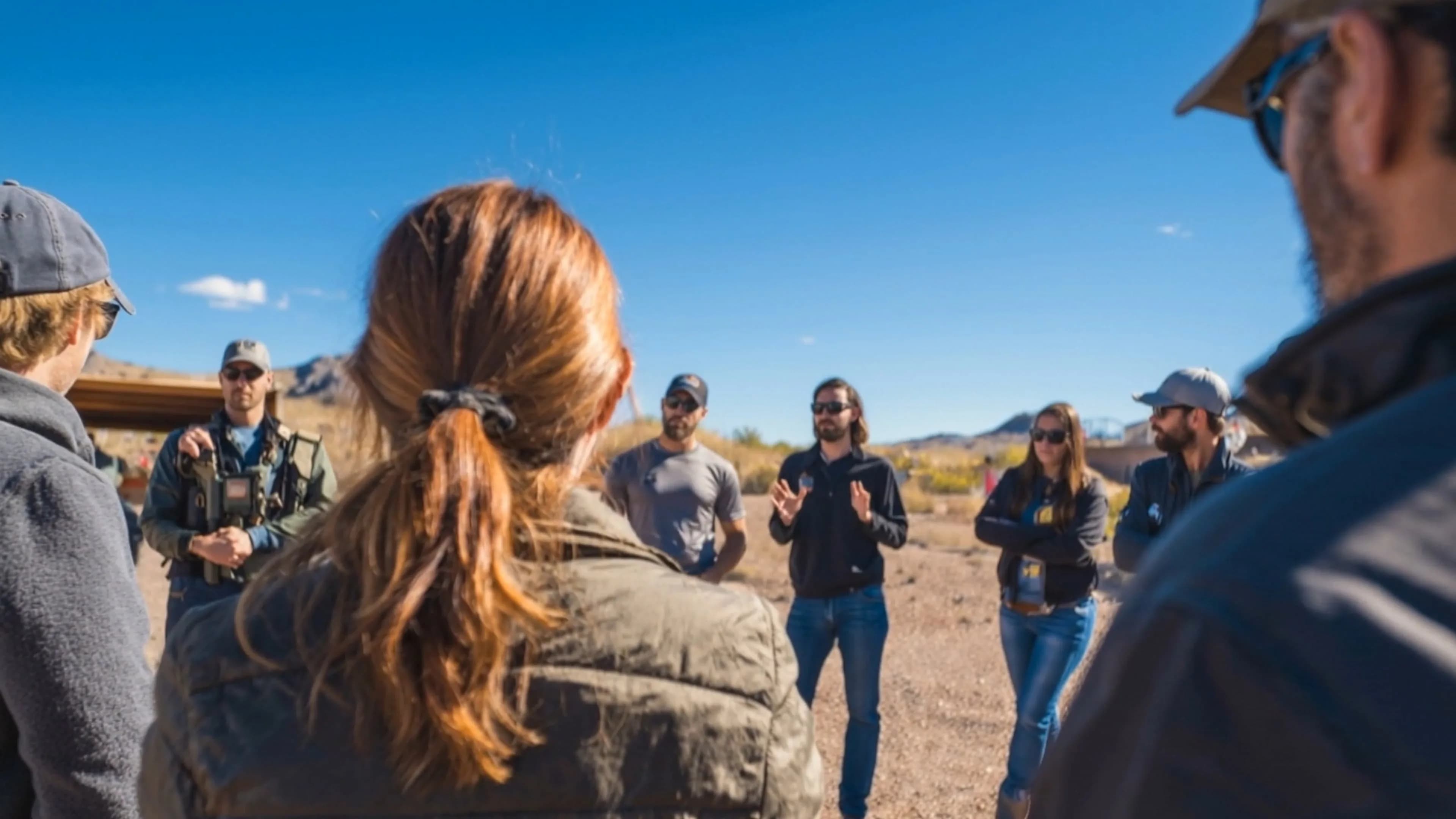 Instructor guiding a student on the range