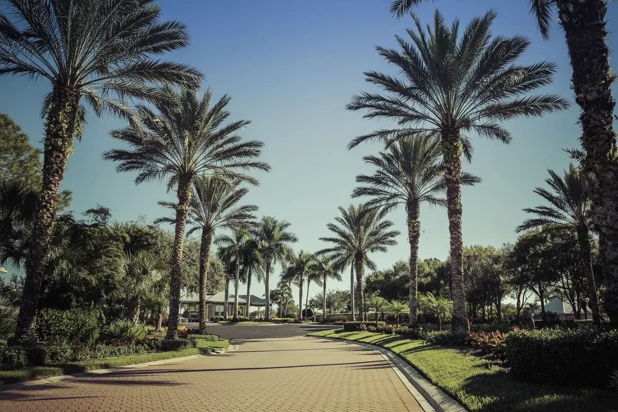 Palm-lined driveway in California